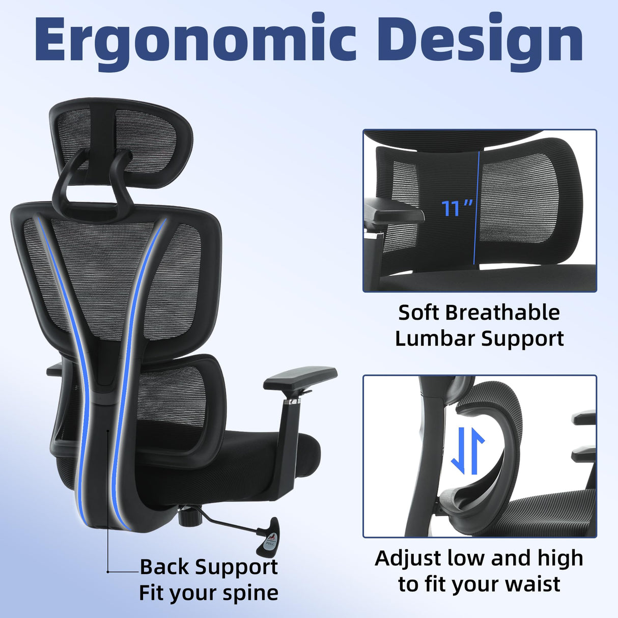 Home Office Ergonomic, Executive Mesh Office Desk Chair with Wheels, Swivel Computer