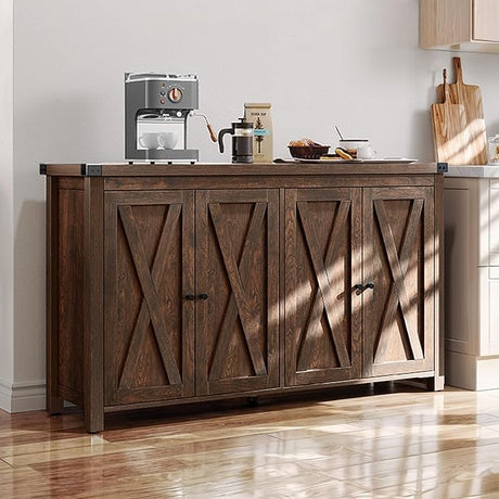 Farmhouse Sideboard Buffet Cabinet with Storage with 4 Doors, 55'' Large Kitchen Storage Cabinet,