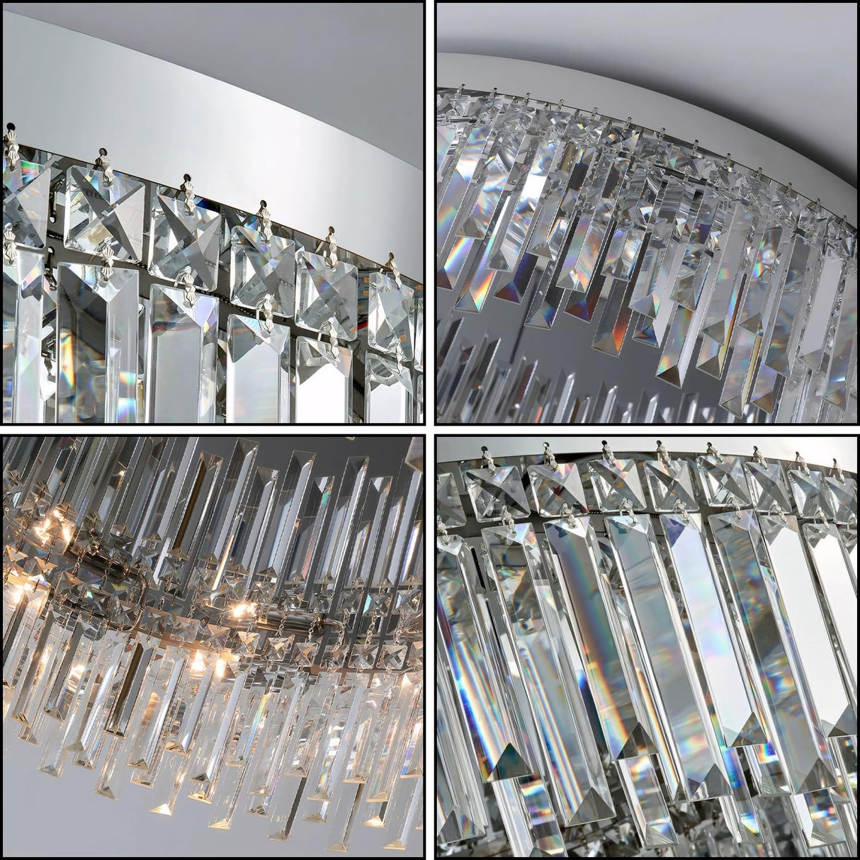 24in Crystal Chandeliers Flush Mount Ceiling Light, 8 Lights Modern Crystal Ceiling Light,