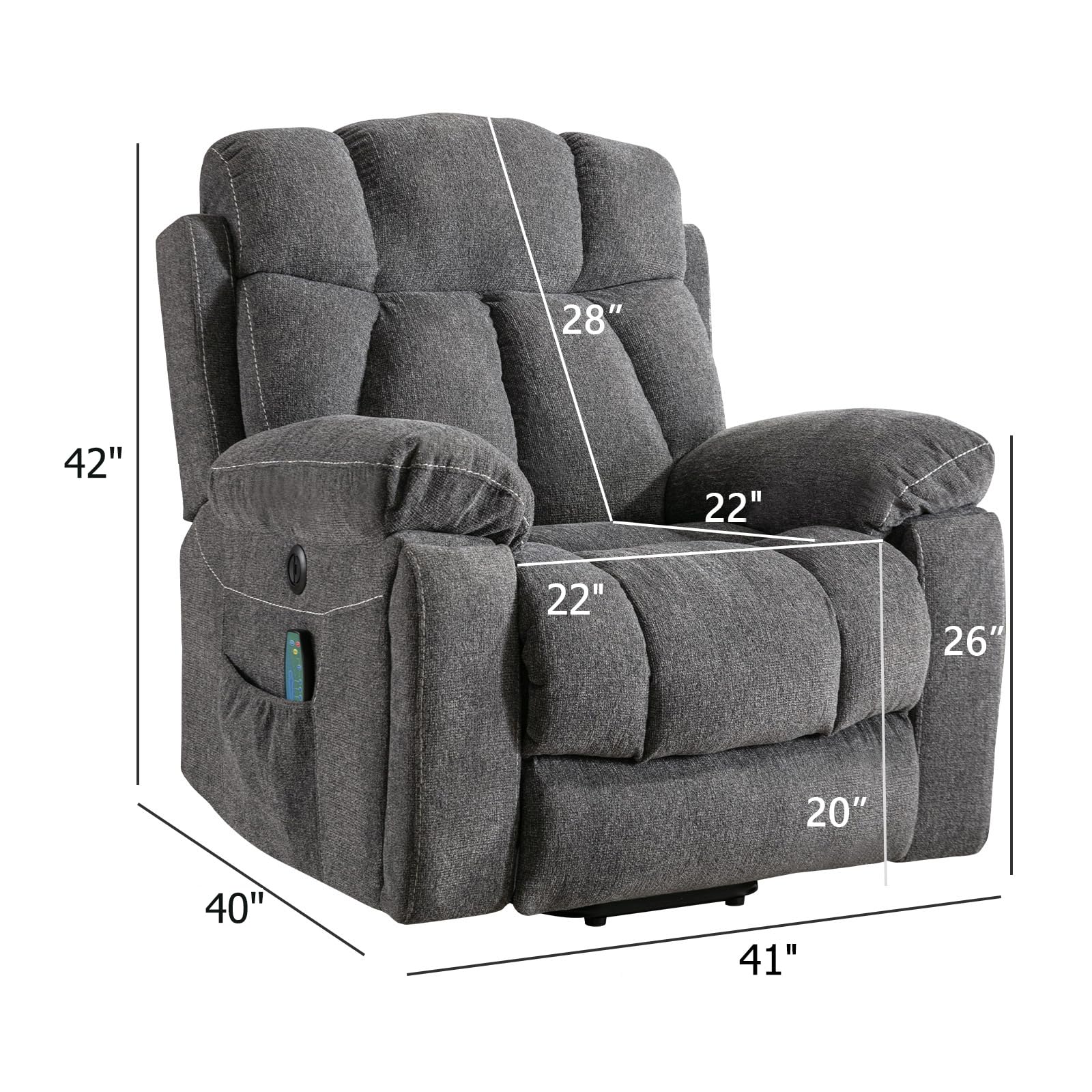StoneCraft Titan XL Power Lift Recliner Chair – Massage, Heat, USB & Hidden Cup Holders