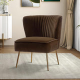 Velvet Accent Chair, Modern Upholstered Cute Side Chair with Gold Metal Legs, Armless