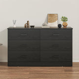 Wood Dresser for Bedroom, 6 Drawer Double Dresser with Metal Handles