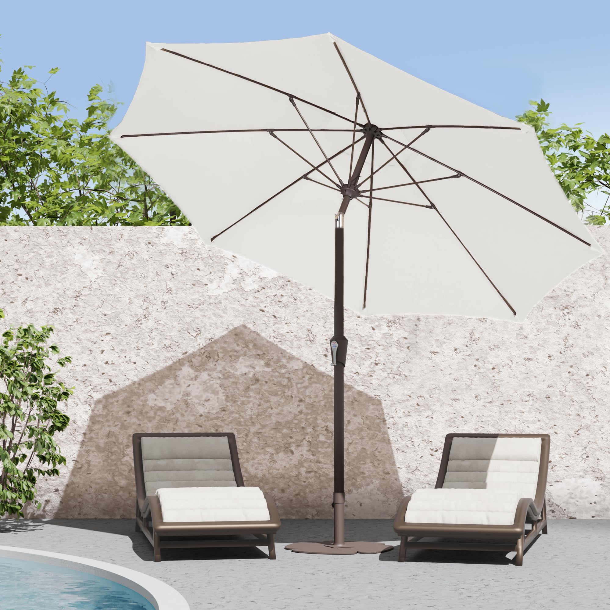 9FT Patio Umbrella Outdoor Market Umbrella with Push Button Tilt and Crank