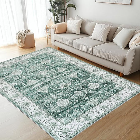 Washable Area Rug 5'x7' Organe Abstract Retro Boho Neutral Large Oriental Non-Slip&Stain Resistant