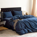 Cloud - Grid Cotton Duvet Cover Set, Plaid Checkered Geometric Farmhouse