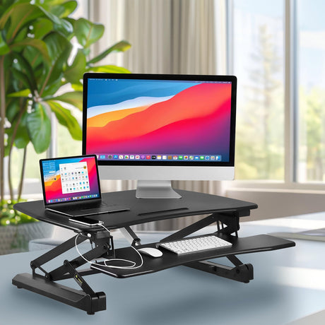 Electric Standing Desk Converter 35.4" x 23" Stand Up Desk Riser, Computer Workstations Motorized Desk Convertor