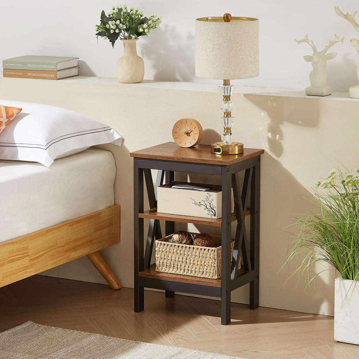 Versatile Side/End Table with Storage Shelf Nightstands for Living Room