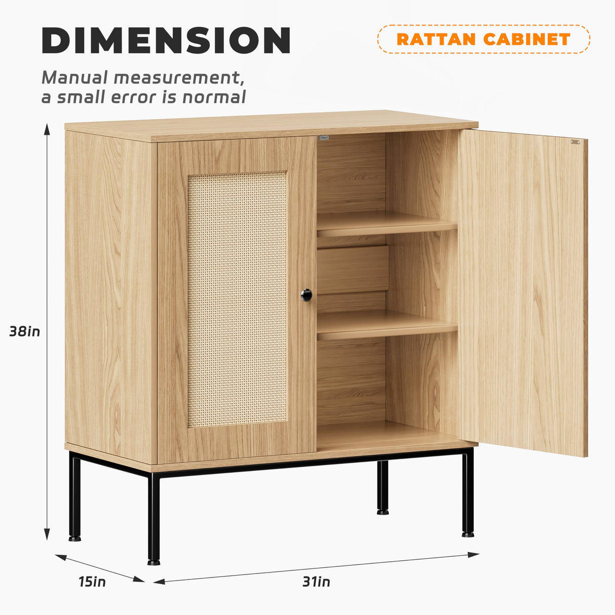 Rattan Storage Cabinet with Doors, Modern Sideboard Buffet Cabinet