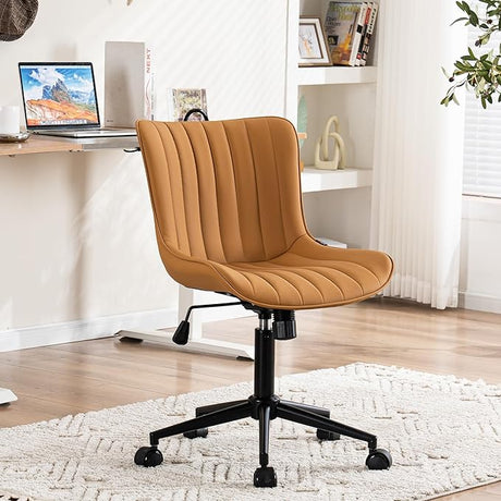 Black Ergonomic Home Office Desk Chair with Wheels Comfy Armless Criss Cross Chair