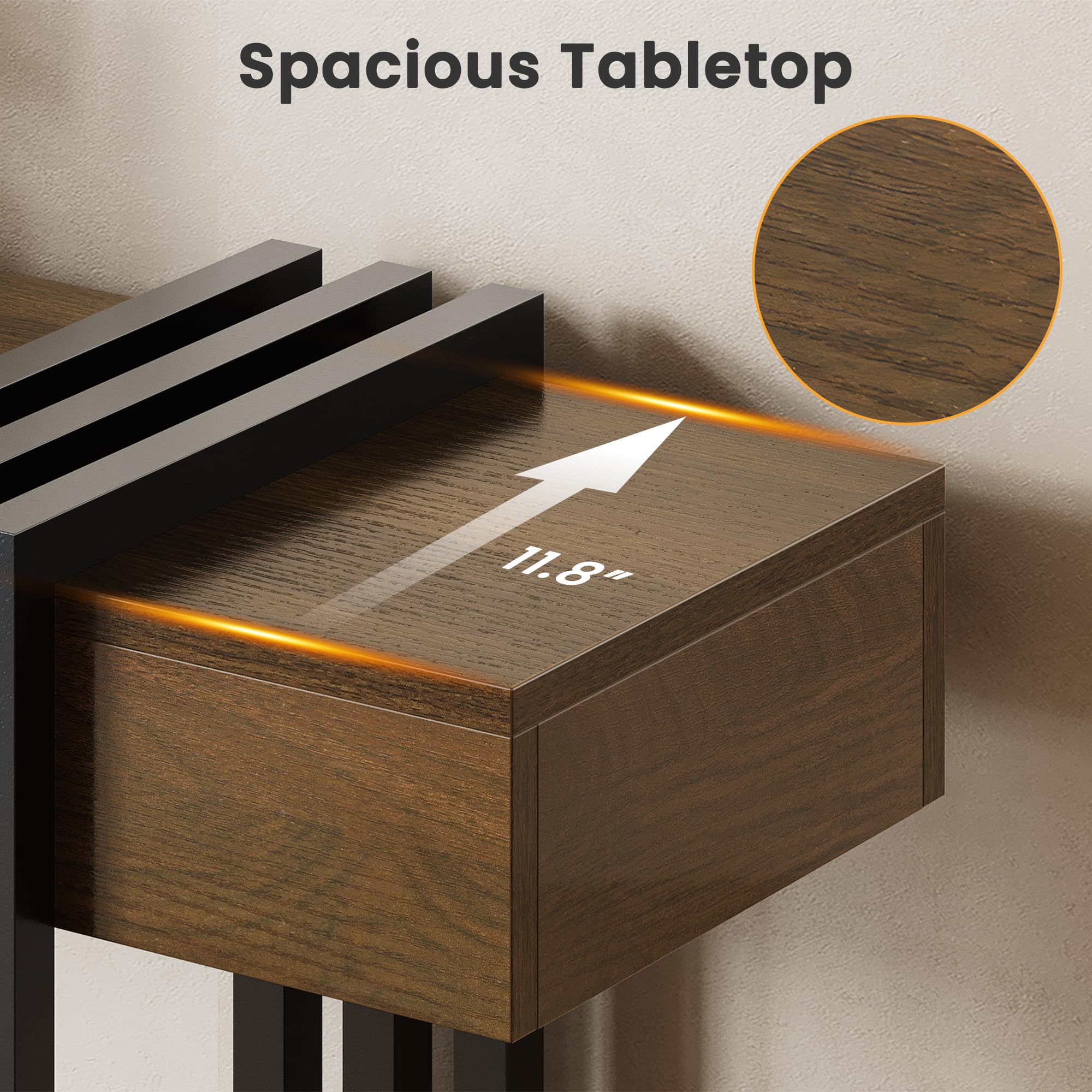 63" Console Table with Power Outlet - Walnut Wood Entryway Table