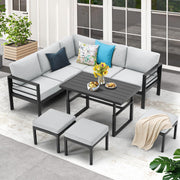 All Weather Aluminum Frame Patio Conversation Set, 7 Pieces Outdoor Patio Furniture