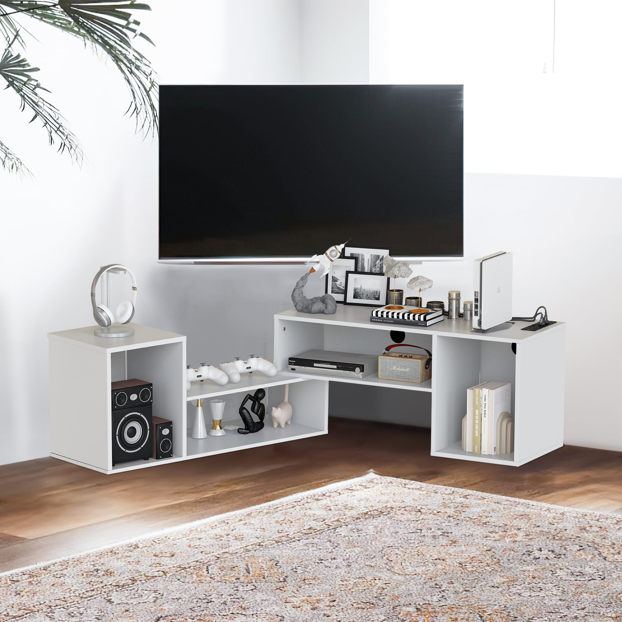 Modern L-Shaped LED TV Stand with Storage for 65-Inch TVs