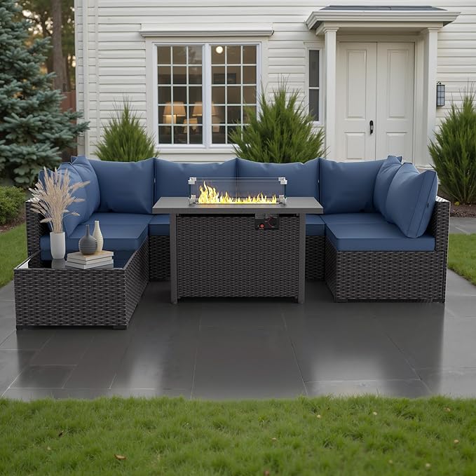 Patio Furniture Set Outdoor Sectional Sofa with Ottoman Wicker Couch Rattan Modular