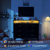 Black Dresser with LED Light for Bedroom 6 Drawer Dresser with Charging