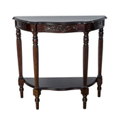 Half Crescent Moon Shape Engraved Wooden Console Table with 1 Drawer, Brown