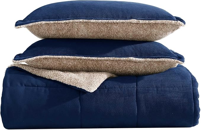 Queen Comforter Set, Soft Microsuede Bedding with Cozy Sherpa Reverse & Matching Shams