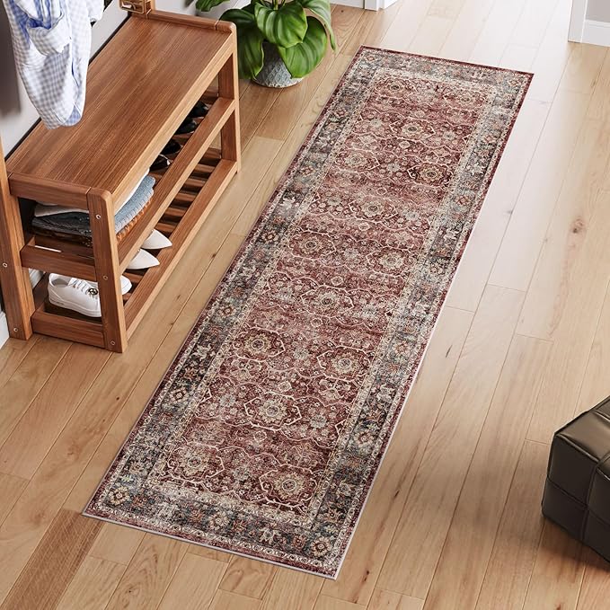 Boho Runner Rug-2x6 Washable Distressed Hallway Runner Oriental Medallion Carpet