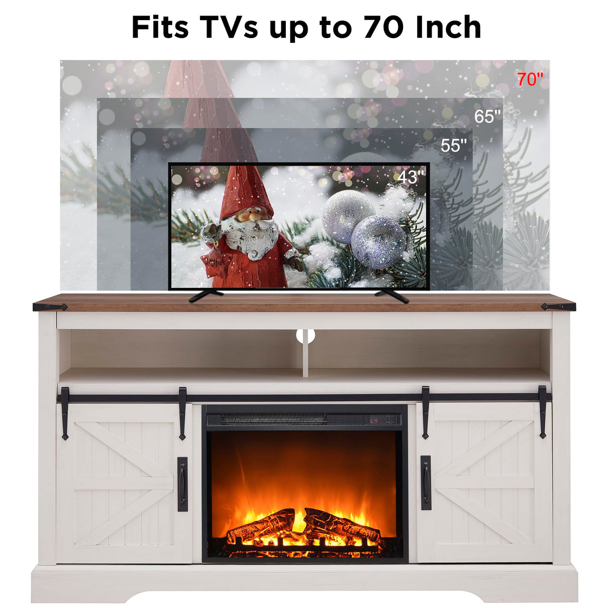 Fireplace TV Stand for 65+ Inch TV, 33" Tall Highboy Farmhouse Entertainment Center