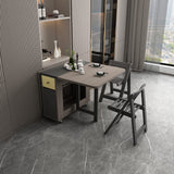Folding Dining Table with Storage Rack and 2 Drawers