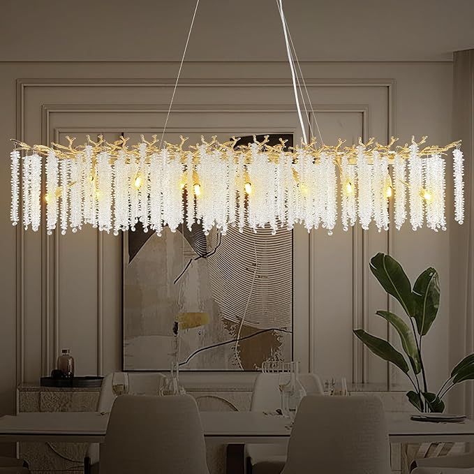 Modern Crystal Chandeliers for Dining Room, Gold Round Tree Branches Chandelier,