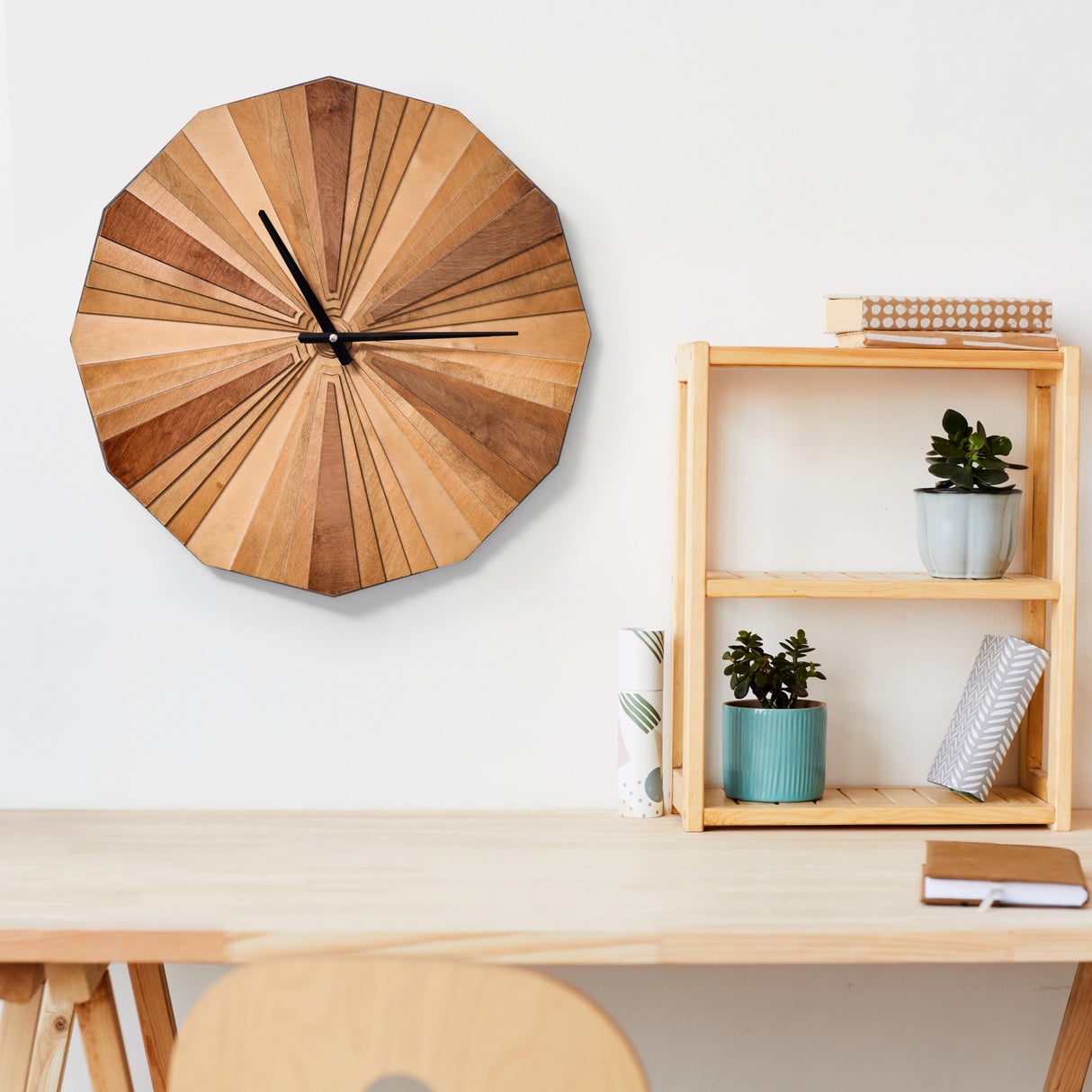 Parametric Verso Wood Wall Clock, 3D Birch Plywood Layered Acoustic Wooden