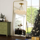 HARRITPURE 21" x64“ Rounded Full Length Mirror Aluminum Frame Gold Mirror Full Length Floor Mirror with Stand for Living Room Bedroom Cloakroom