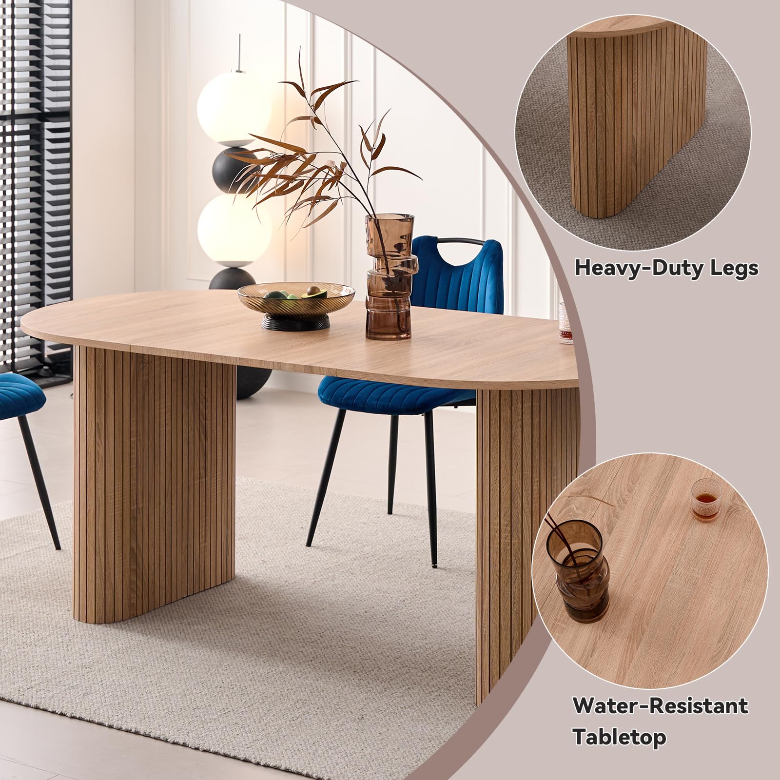 70.8" Oval Dining Table for 4-6 People - Modern Farmhouse Style