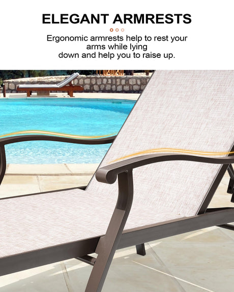 Chaise Lounge Chair Outdoor with Armrest, Pool Lounge Chairs Set of 2