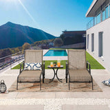 Patio Chaise Lounge Outdoor Adjustable Back Metal Lounge Chair with Bistro Table 3 Pieces