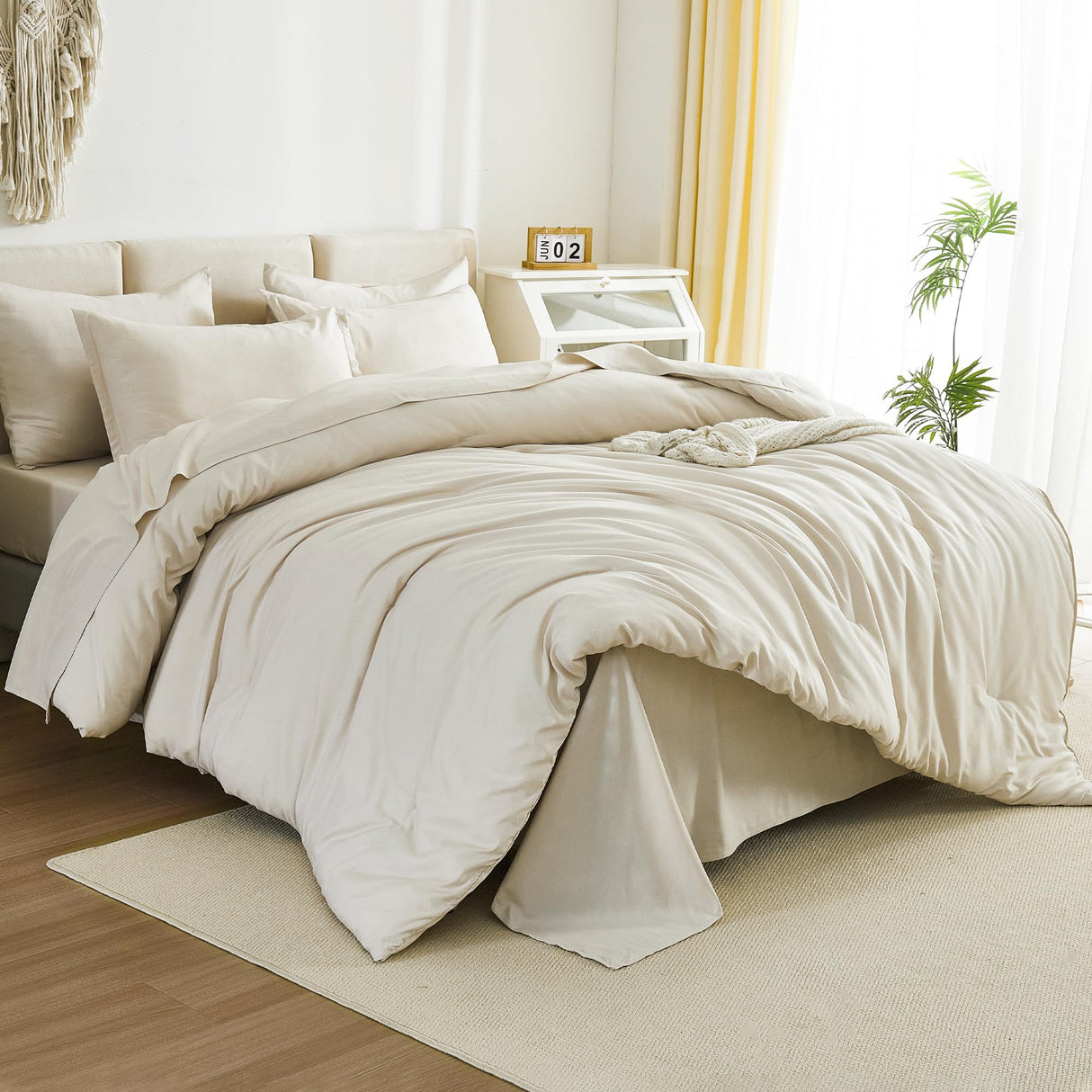 California King Comforter Set Beige - 7 Pieces Bed in a Bag Cal King Beddding Comforter