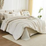 California King Comforter Set Beige - 7 Pieces Bed in a Bag Cal King Beddding Comforter