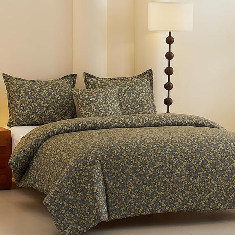 Blue King Comforter Set, Lightweight Elegant Flower Bed Set Comforter for All Season