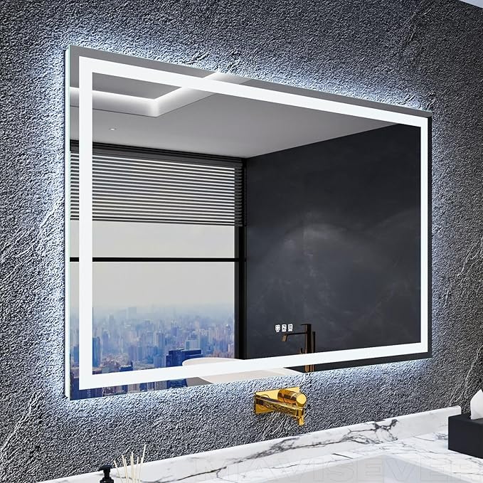 LED Bathroom Mirror 55"x 36",Front Lit and Backlit Bathroom Mirror with Lights,