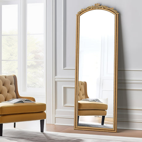 22" x 64" Vintage Gold Full Length Mirror - Antique Floor Mirror with Ornate Carvings - Victorian Design - French Baroque Mirror for Living Room or Bedroom