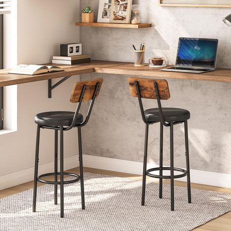 Bar Stools, Set of 2 Bar Stools with PU Upholstered, Bar Chairs with Footrest and Back