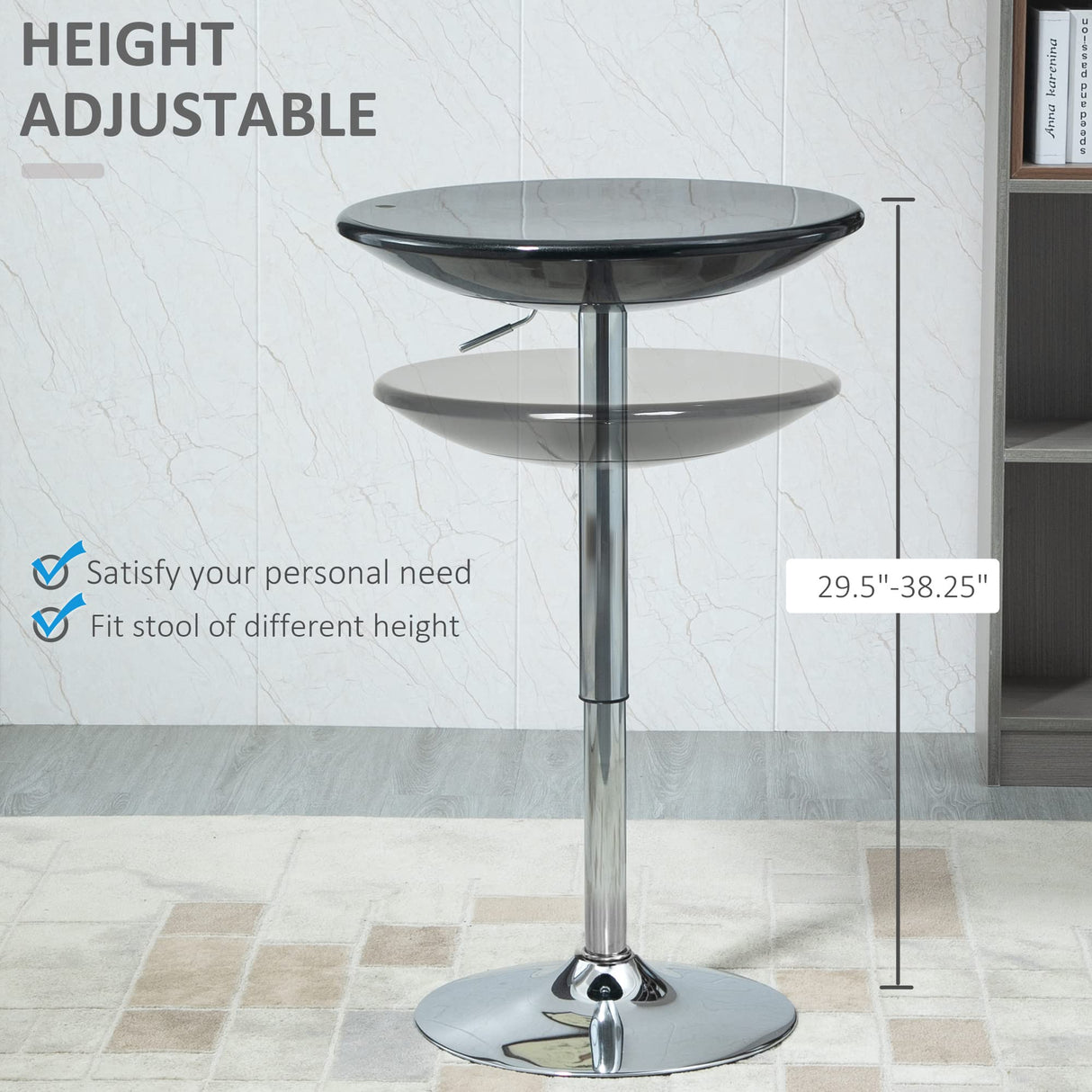 Round Bar Table with Metal Base, Adjustable Counter Height Pub Table