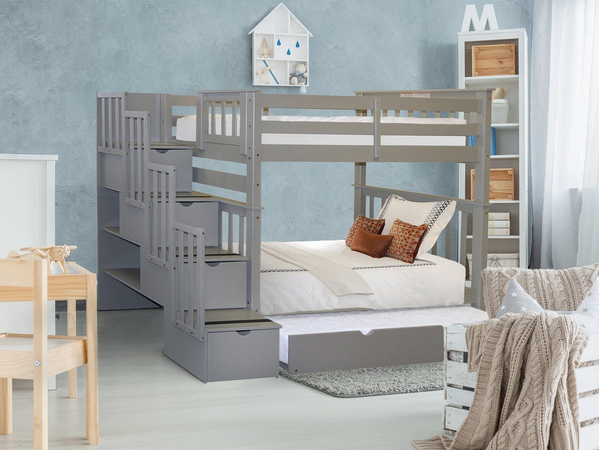 Tall Stairway Bunk Beds Twin over Twin with 4 Drawers in the Steps and a Twin Trundle
