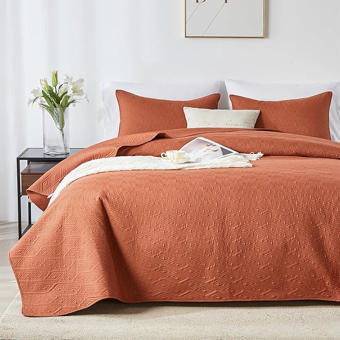 Full/Queen Quilt Set,Black Quilt Bedding Set with 2 Pillow Shams,Soft Lightweight Diamond Pattern