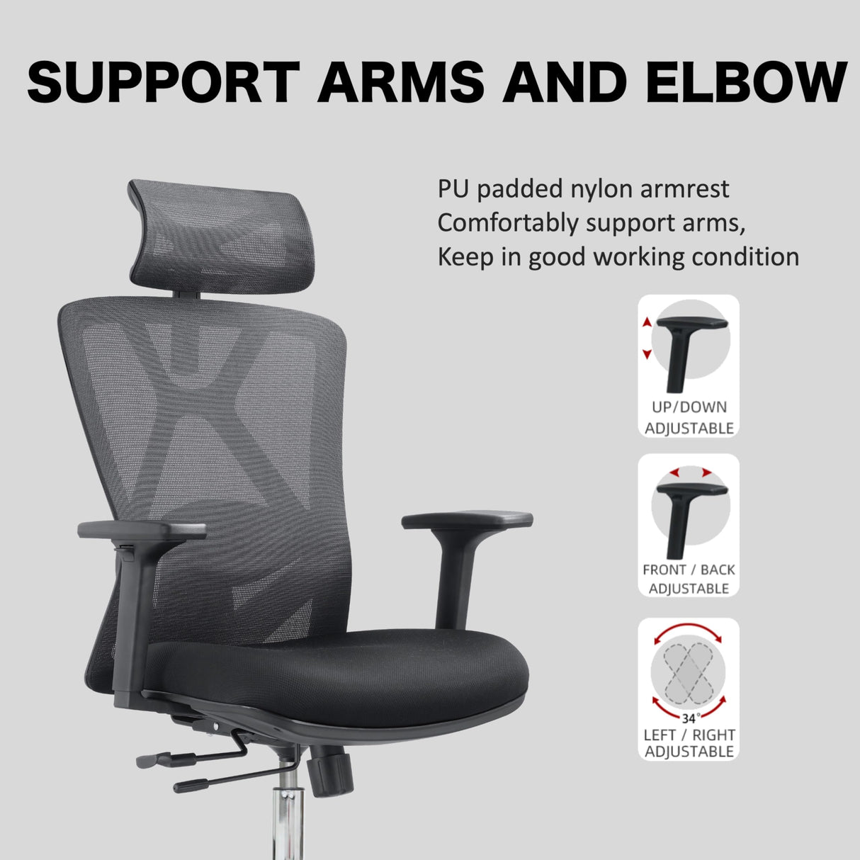 & Domo B31 Ergonomic Office Chair with 3 Way Armrests Lumbar Support and Adjustable