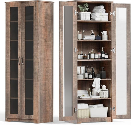 70" Tall Storage Pantry Cabinet, Bathroom Floor Organizer Storage Cabinet