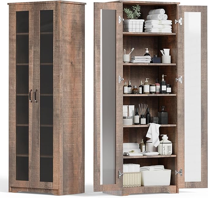 70" Tall Storage Pantry Cabinet, Bathroom Floor Organizer Storage Cabinet