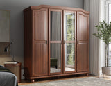 100% Solid Wood Kyle 4-Door Wardrobe Armoire Closet with Mirrored Doors