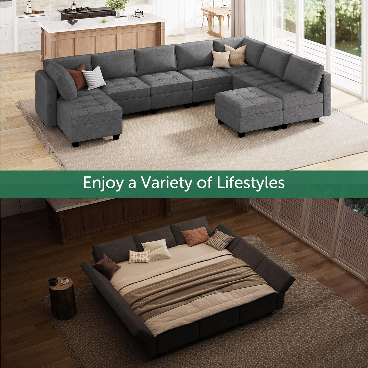 Sleeper Modular Sectional Sofa 9 Seater Sectional Sofa with Storage Modular Couch