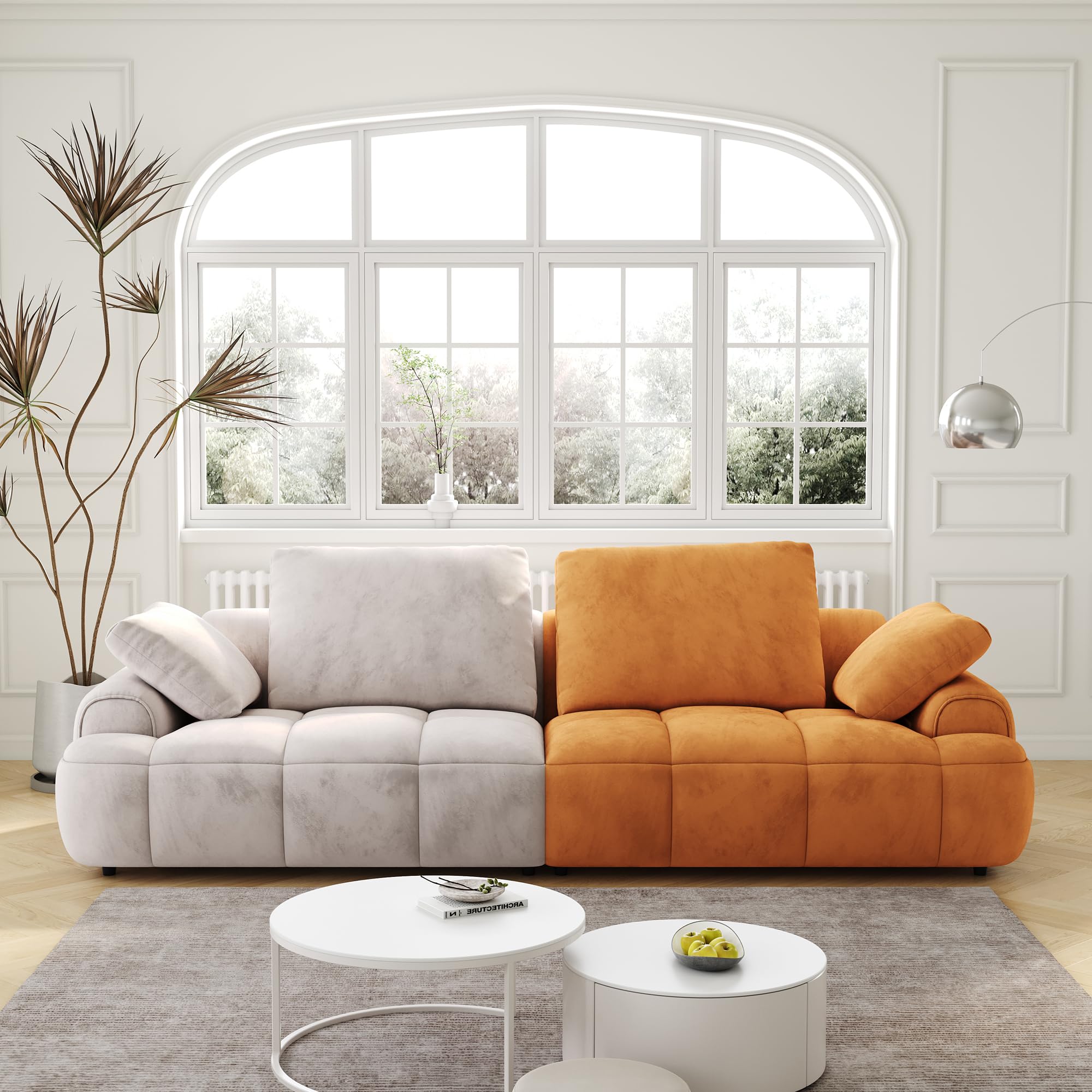 Bicolor Cloud Couch, 86.6″ Comfy Candy Suede Upholstery Loveseat Sofa