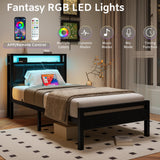 Twin Bed Frame with Charging Station & LED Lights