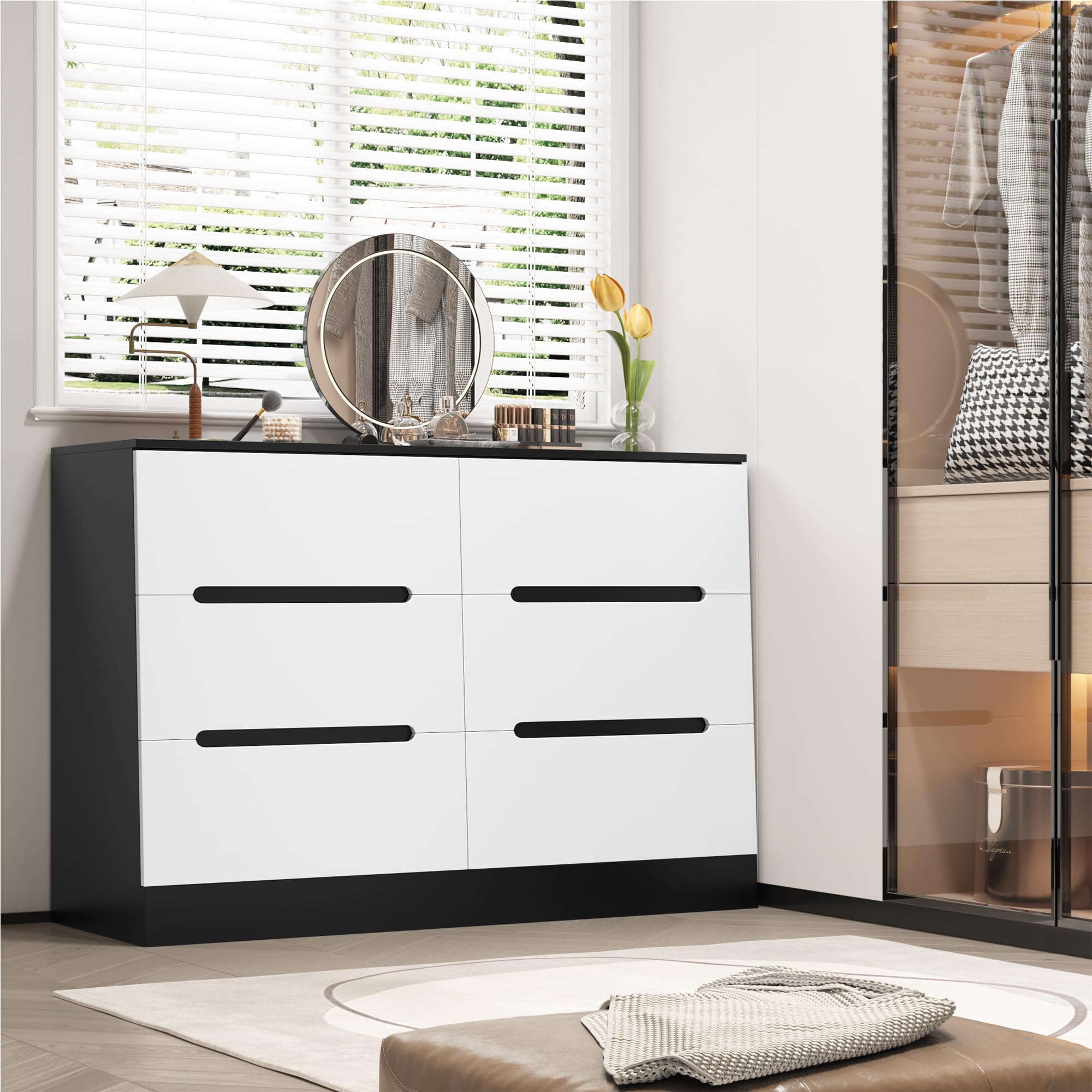 White Dresser 6 Drawer Dresser, 47.2'' White Chest of Drawers