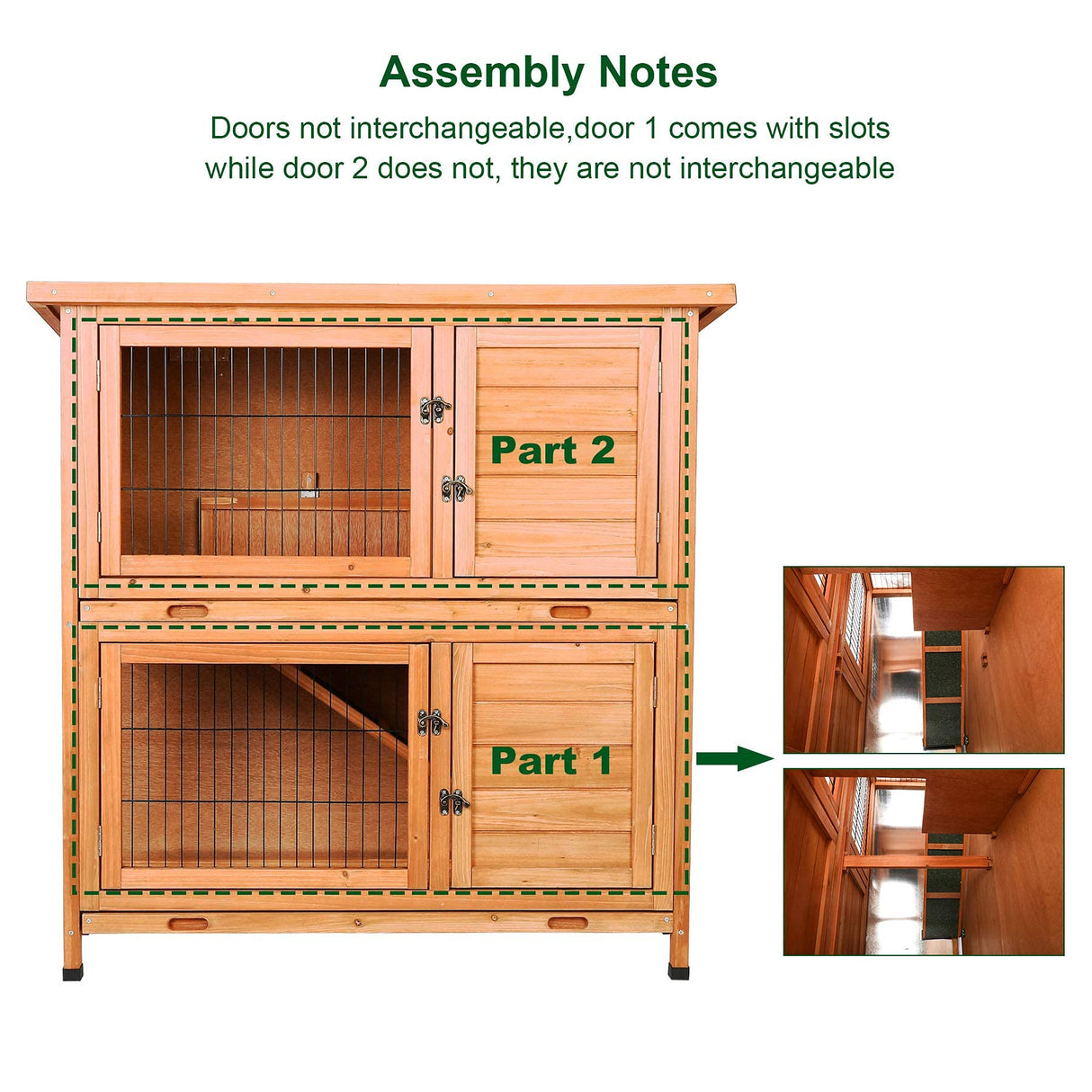 41" 2 Story Wooden Rabbit Hutch with Ventilation Door & Removable Trays, Indoor