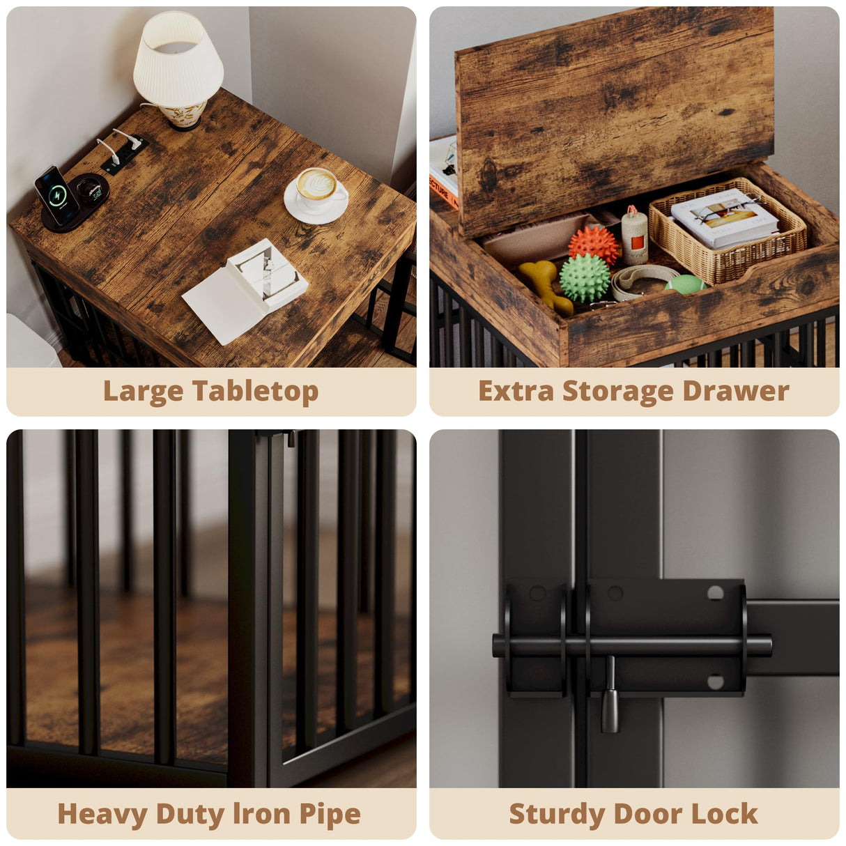 Dog Crate Furniture for Small Dogs with Charging Station