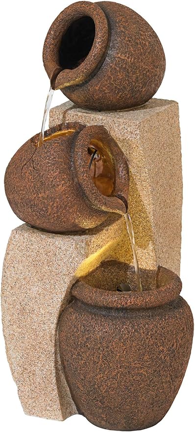 Stoneware Bowl and Jar Rustic Outdoor Floor Water Fountain 46" High
