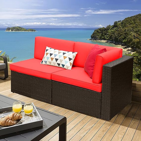 2 Pieces Patio Furniture Sofa Sets Outdoor All-Weather Sectional Corner Sofa